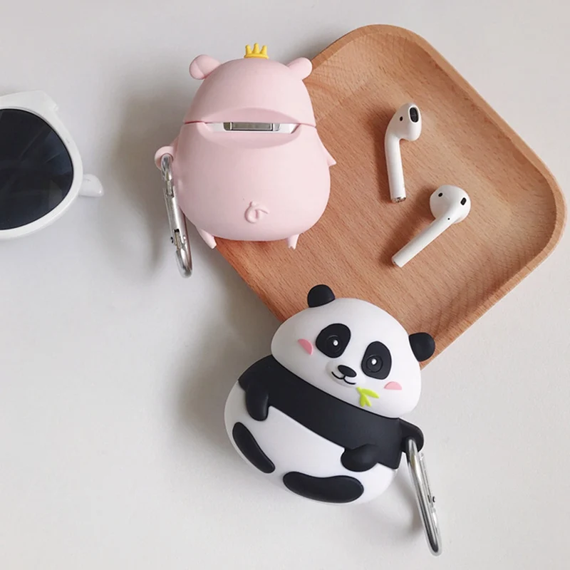 Чехол для наушников для Airpods 2 чехол силиконовый чехол с рисунком милой панды чехол с рисунком свиньи для Airpods чехол для наушников с кольцом