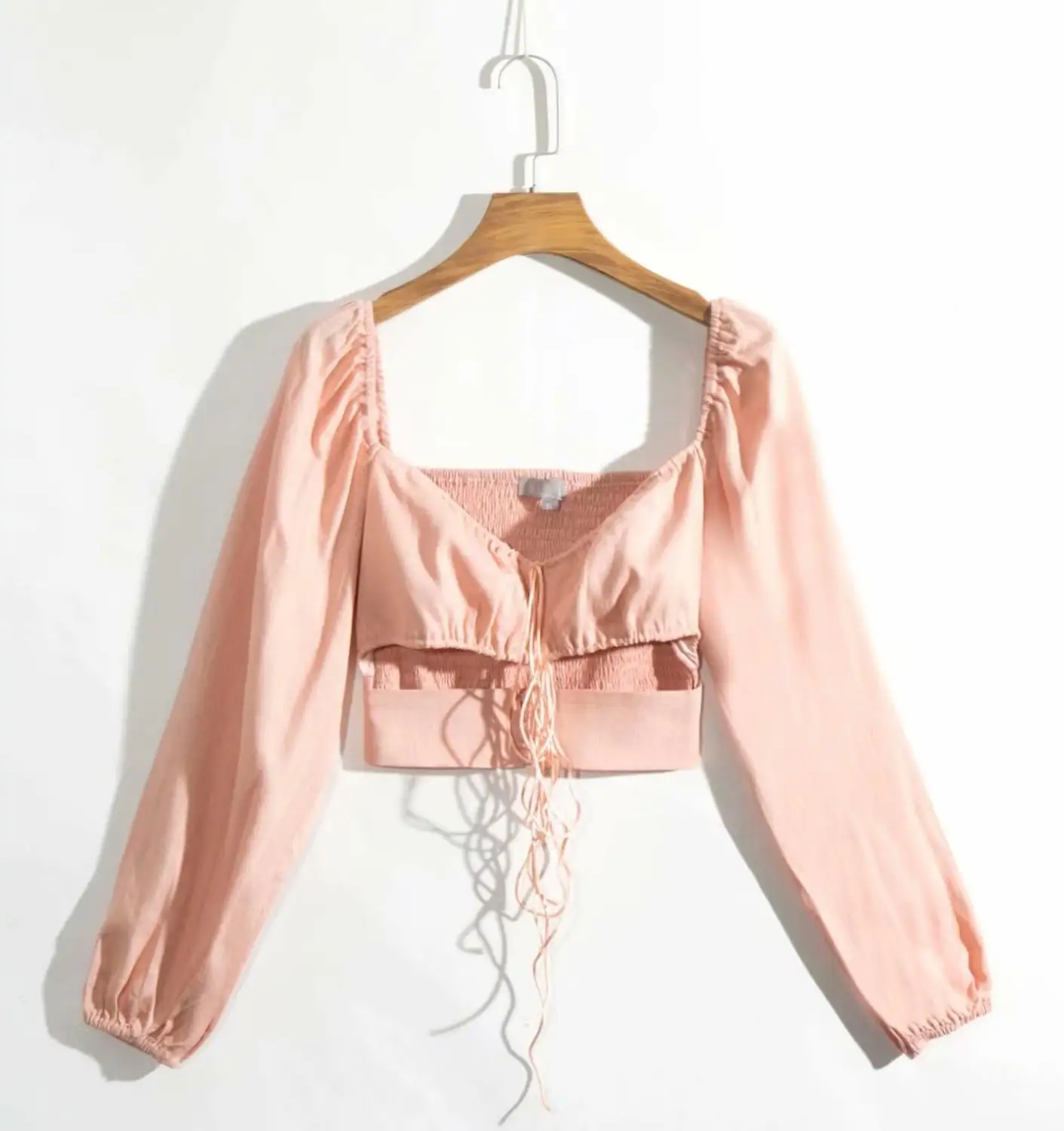 

Elegant women's blouses and shirt square neck long sleeves elastic waist summer sexy top shirt femme vestidos