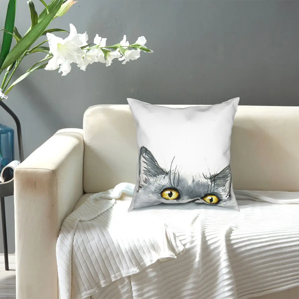 

Watercolor Peeking British Shorthair Throw Pillo Square Pillow Case Cushions for Sofa Vintage Cushion Covers