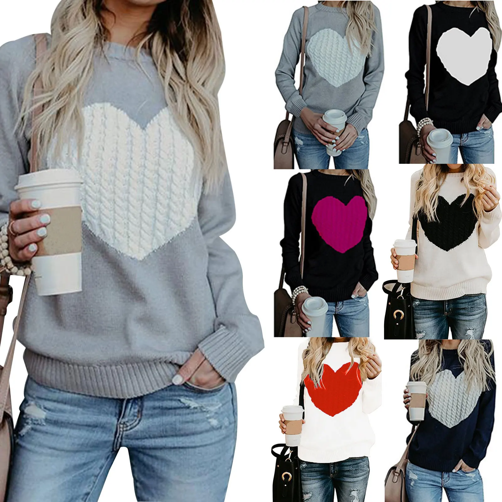 

2021 New Women's Knitted Sweaters Europe And America Fall/winter Plus Size Love Sweater Women
