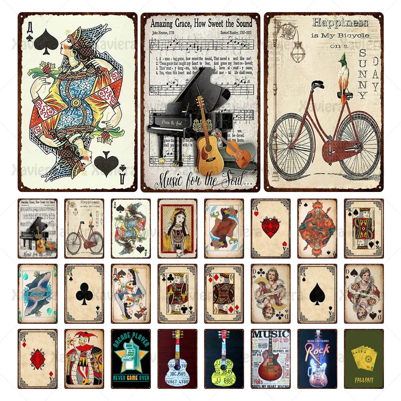 

Playing Card Metal Tin Sign Classic Retro Vintage Decorative Plaque Bar Pub Garage Decoration Poster Wall Sticker Iron Painting