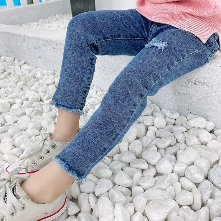 

Girls' Jeans 2020 New Fashion Spring And Autumn Elastic Leggings Girls' Pants With Holes