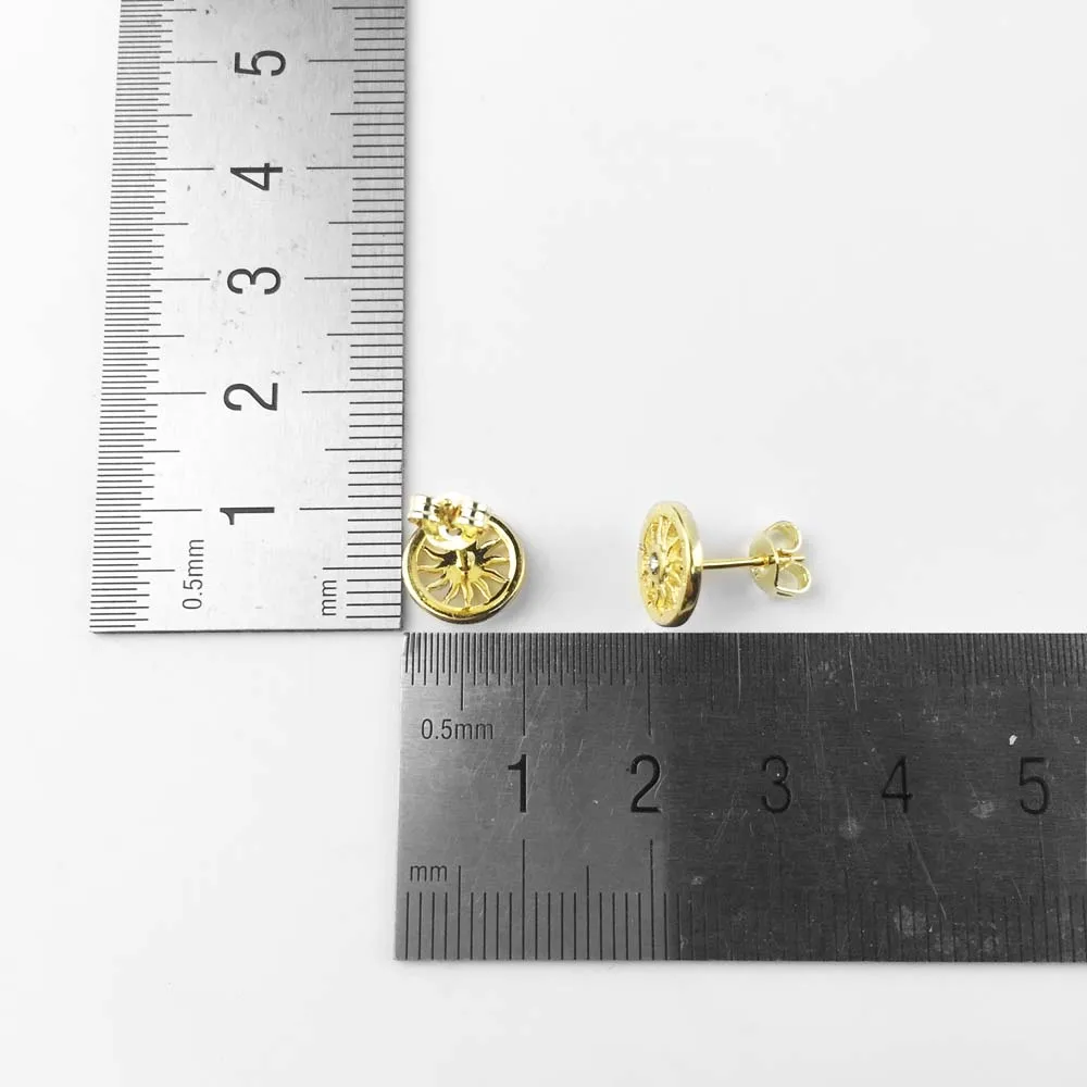 Серьги гвоздики в форме солнца с белым цирконием золотого цвета модные серьги