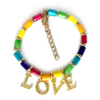 2021 trendy womens rainbow wooden beads bracelet bohemian handmade gold color love letter best friendship jewelry gift