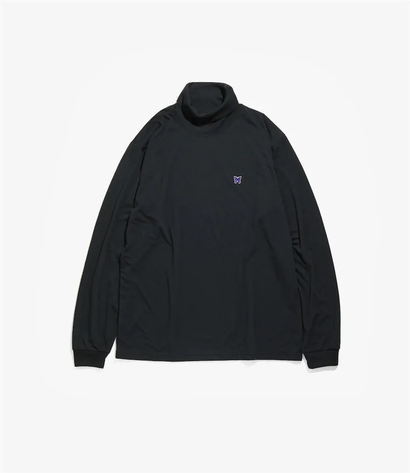 

AWGE Needles MOCK NECK TEE Men Women 1:1 Butterfly Embroidery Needles Turtleneck Long sleeve T-Shirt Top