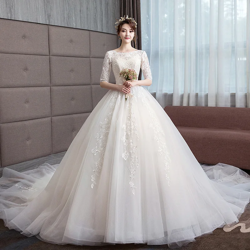 Элегантное платье с О образным вырезом коротким рукавом платья для невесты