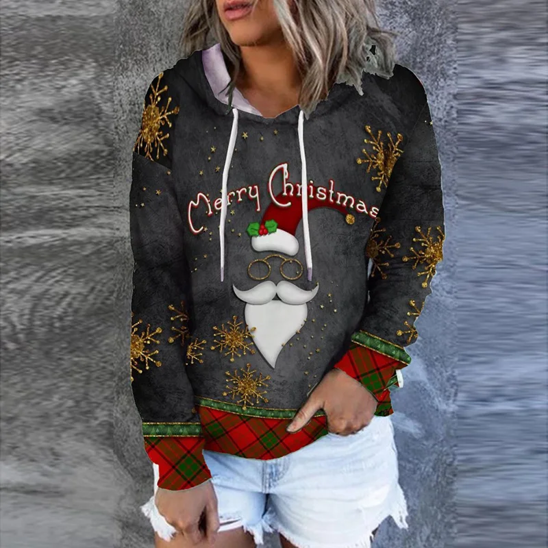 

Fashion Deer Letter Print Harajuku Hoodies Autumn Winter Long Sleeve Drawstring Pullover Jumper Women Christma Hooded Sweatshirt