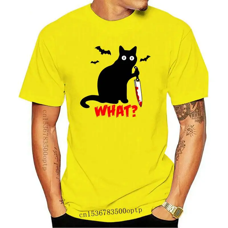 

Новинка 2021, летняя модная футболка с черной кошкой, забавная Мужская футболка с ножом-убийцей и котом из 100% хлопка, подарок для женщин, топ на...