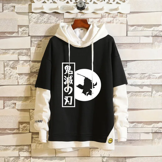 Anime Demon Slayer: Kimetsu no Yaiba Sportswear Sweatshirts Top Fake Two Piece Cosplay Costume Sweater Hoodie | Тематическая одежда