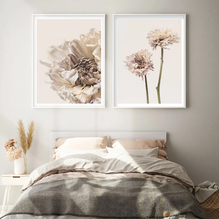 

Modern Dried Protea Blooming Flower on Beige Canvas Painting Wall Art Posters Prints PicturesDecoration for LivingHome Room