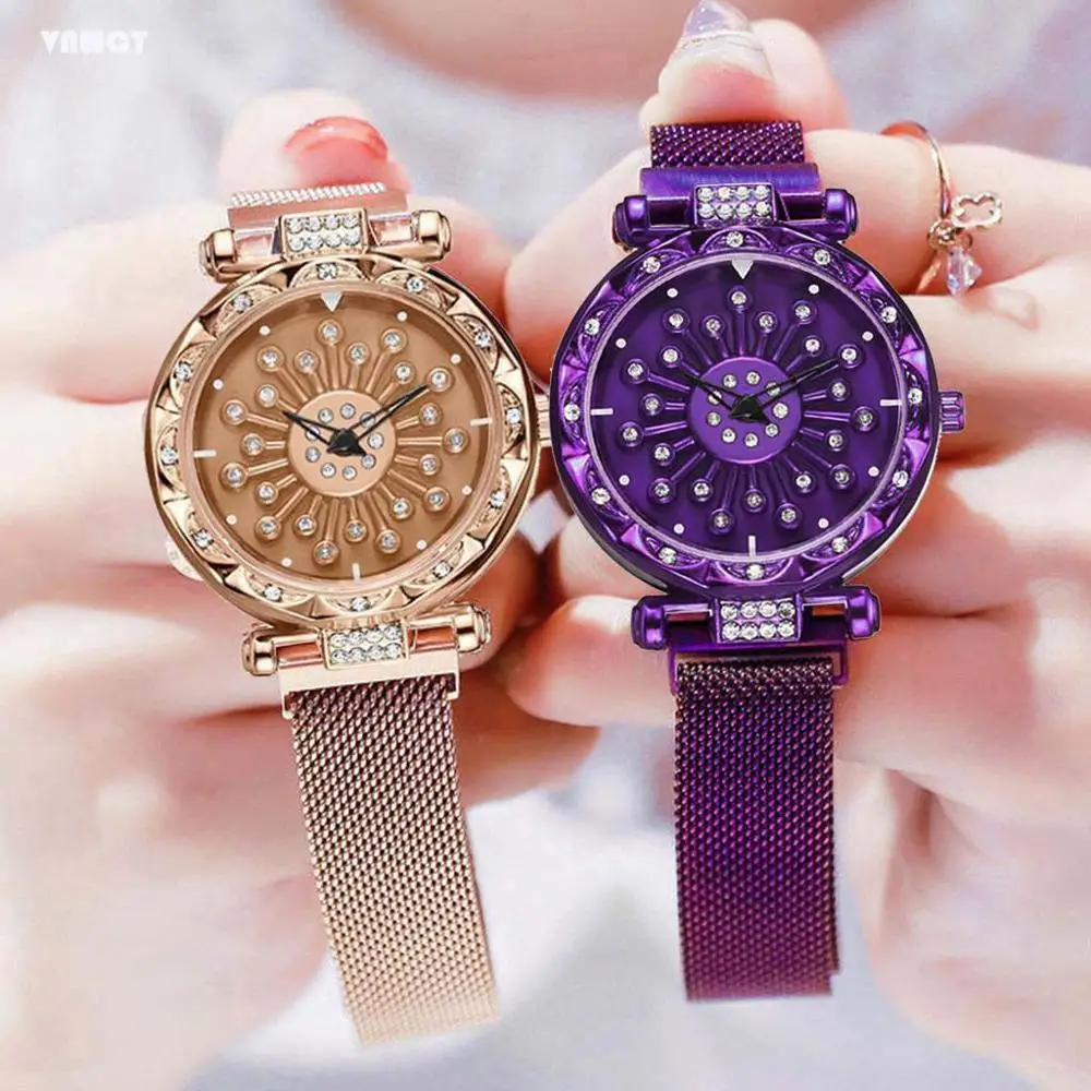 

Модные кварцевые женские часы, Роскошные, с вращением на 360 °, женские, звездное небо, магнитные часы, браслет, наручные часы, Relogio Feminino Montre Femme