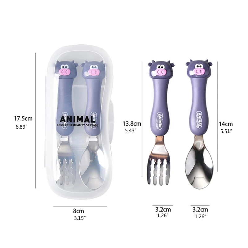 

2 Pcs Cartoon Cute Spoon Fork Set Stainless Steel Baby Tableware Training Learning Feeding Scoop Fork Utensils