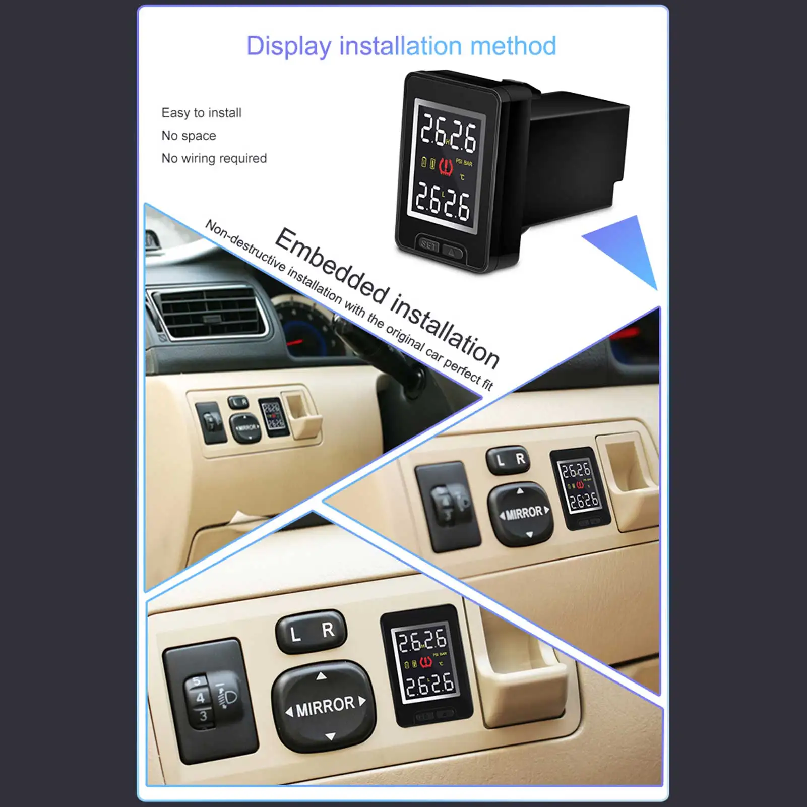 

U912 TPMS Car Tire Pressure Monitor System Temperature Real-time Monitoring Save Fuel 4Pcs External Sensor Security Alarm System