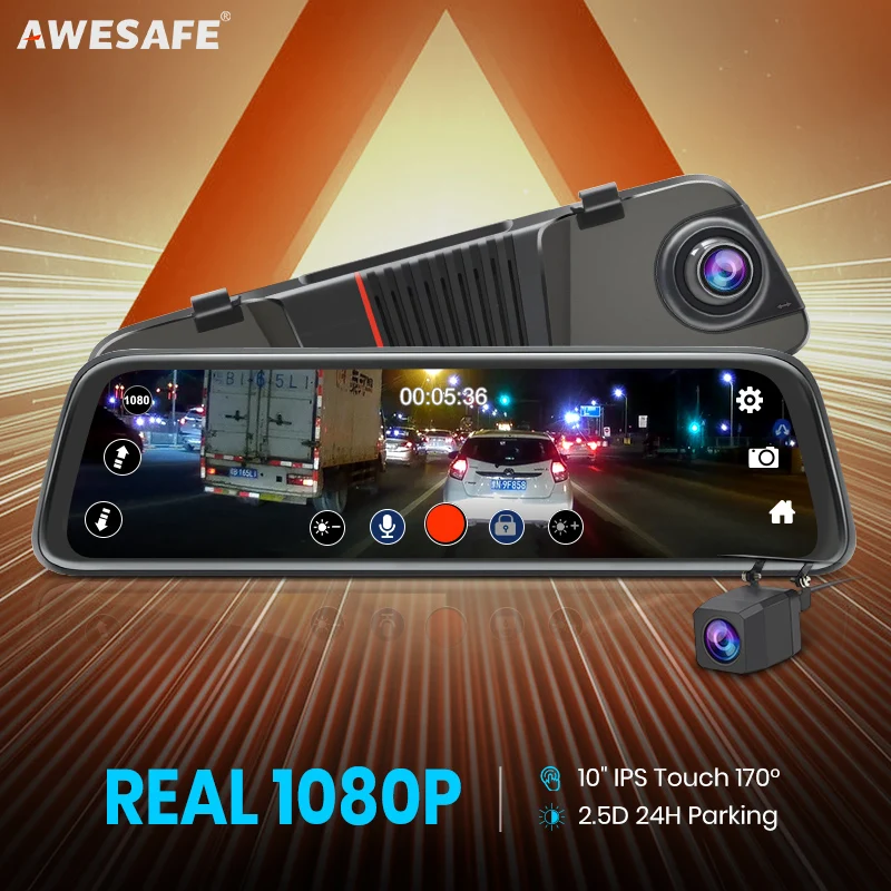 AWESAFE AH11 Dash Cam 2.5D FHD 1080P Автомобильный видеорегистратор Камера поток зеркало заднего вида 10 ''ips привод Видео Авто рекордер ночное видение