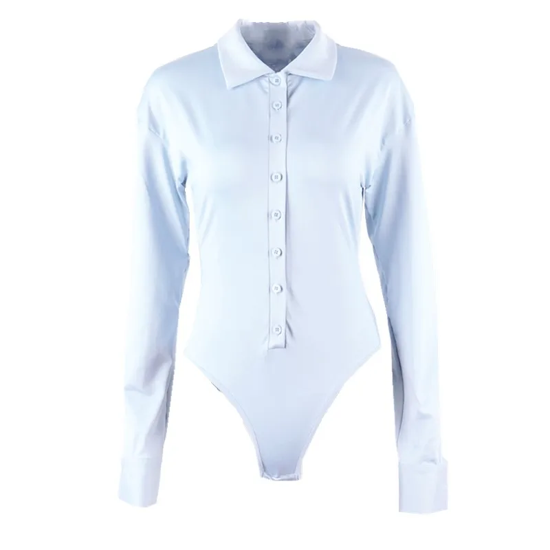 

Fashion Casual Button Rompers Women Bodysuits Spring Long Sleeve Skinny Jumpsuits Streetwear Body Top