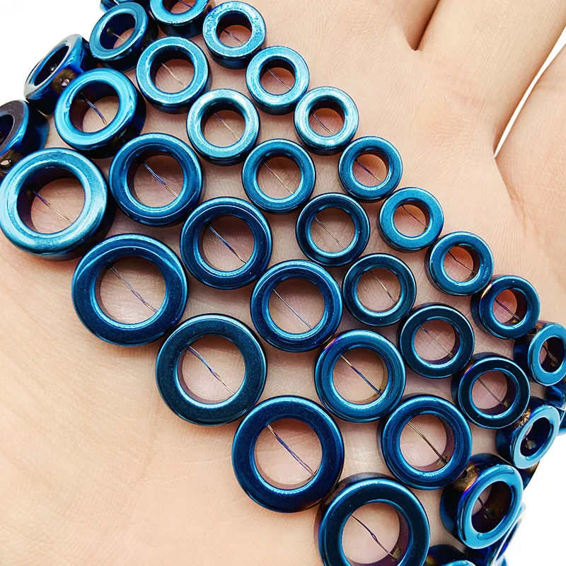 

BTFBES Blue Circle Shape 8/10/12/14mm Hematite Natural Stone Charm Round Loose Beads For Jewelry Making DIY Bracelets Findings