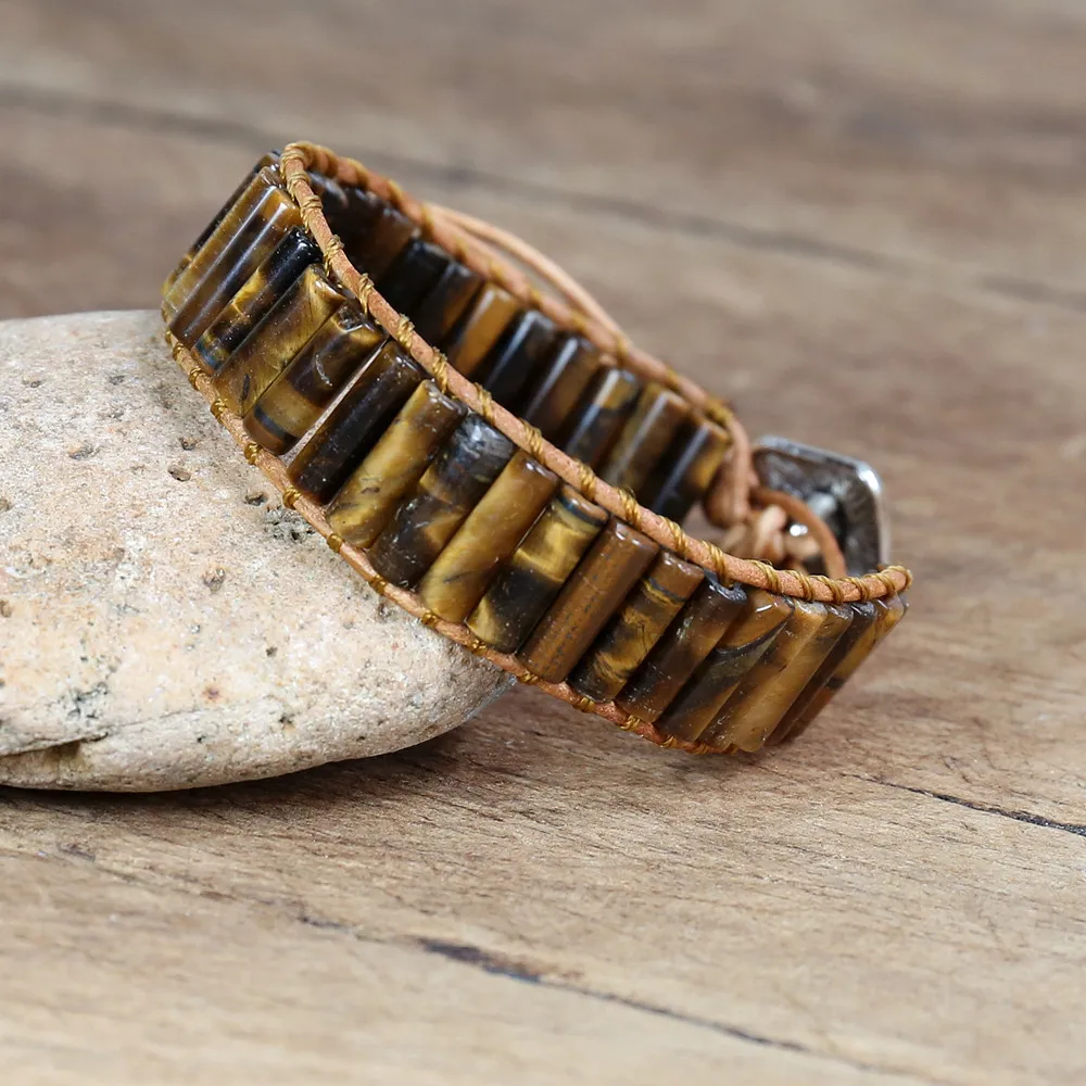 Цилиндрический тигровый глаз камень бусины нить оберточный браслет для женщин и