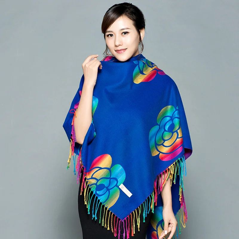 

Шарф-шаль Женский кашемировый в этническом стиле, теплый квадратный утепленный большой квадратный плащ двойного назначения, Осень-зима