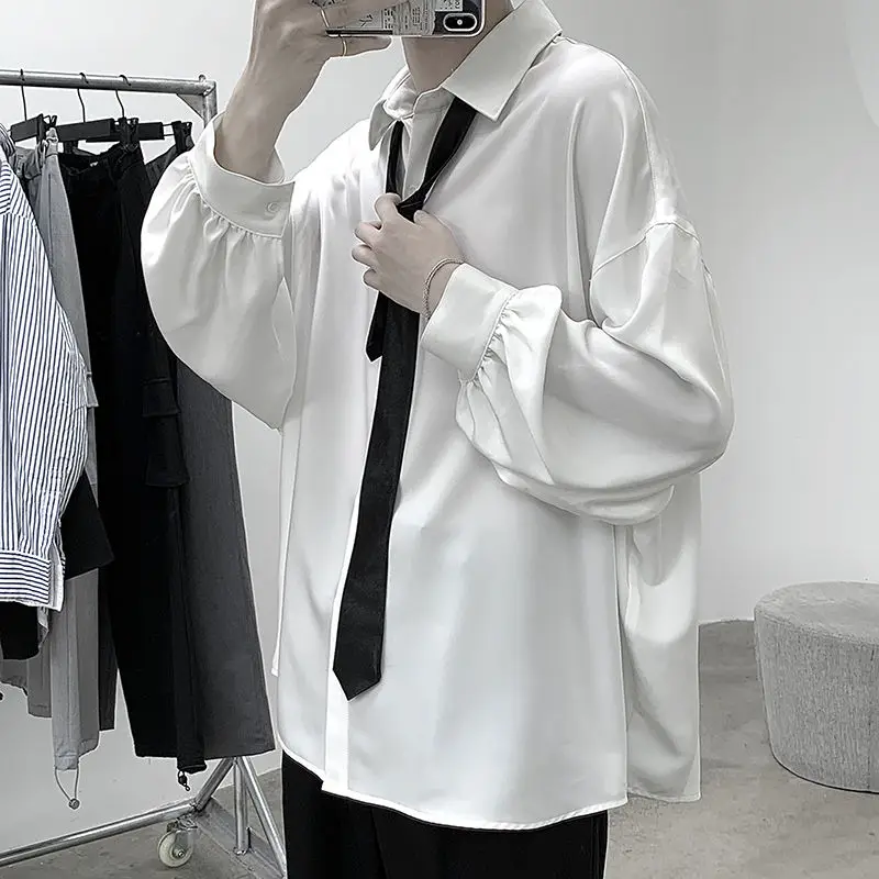 

2020 Spring And Autumn New Youth Popular Loose Solid Color Silky Fabric Long-sleeved Shirt Fashion Casual Single-breasted Top