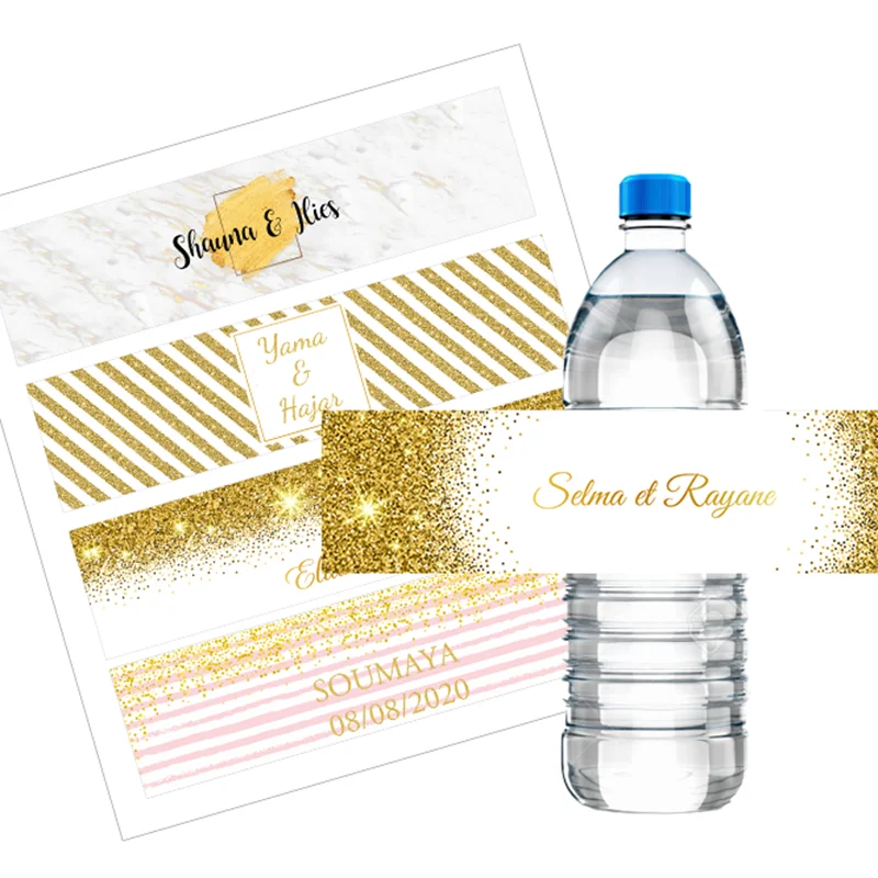 30pcs Customi Luxury Gold Theme Bottle Labels Stickers Customized Text Sticker Baby Shower Birthdays Baptism Wedding Decor