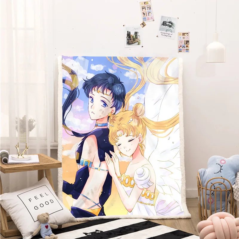 

Anime Cartoon Sailor Moon Crystal Velvet Blanket Tsukino Usagi Home Travel Office Throw Sofa Nap Sleep Bedroom Warm Blankets New