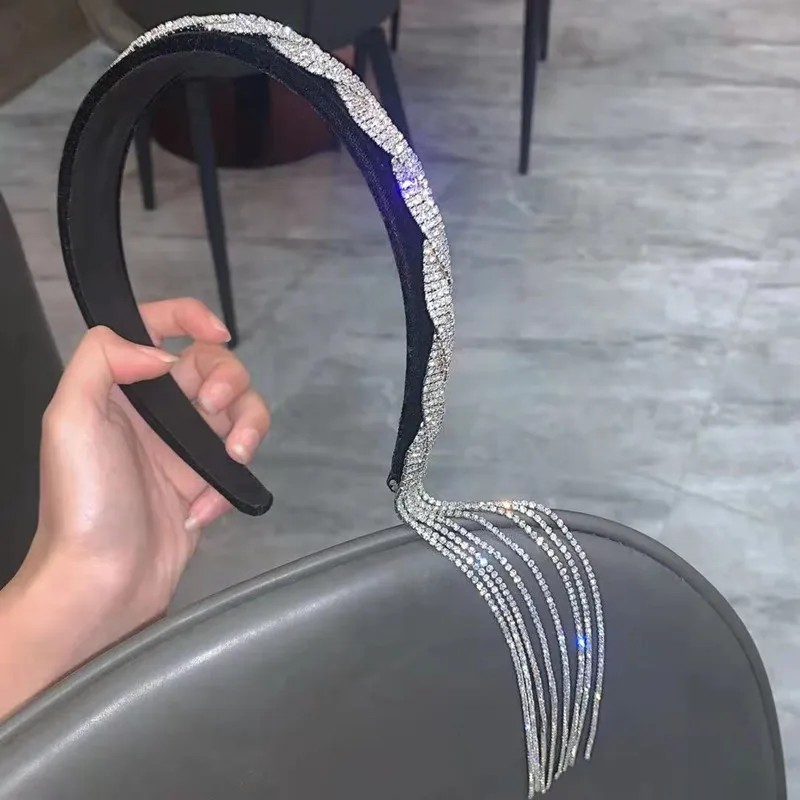 

Повязка для волос Bling Стразы для женщин Длинные повязки для волос с кисточками повязка для волос корейский дизайн повязка на голову Свадебн...