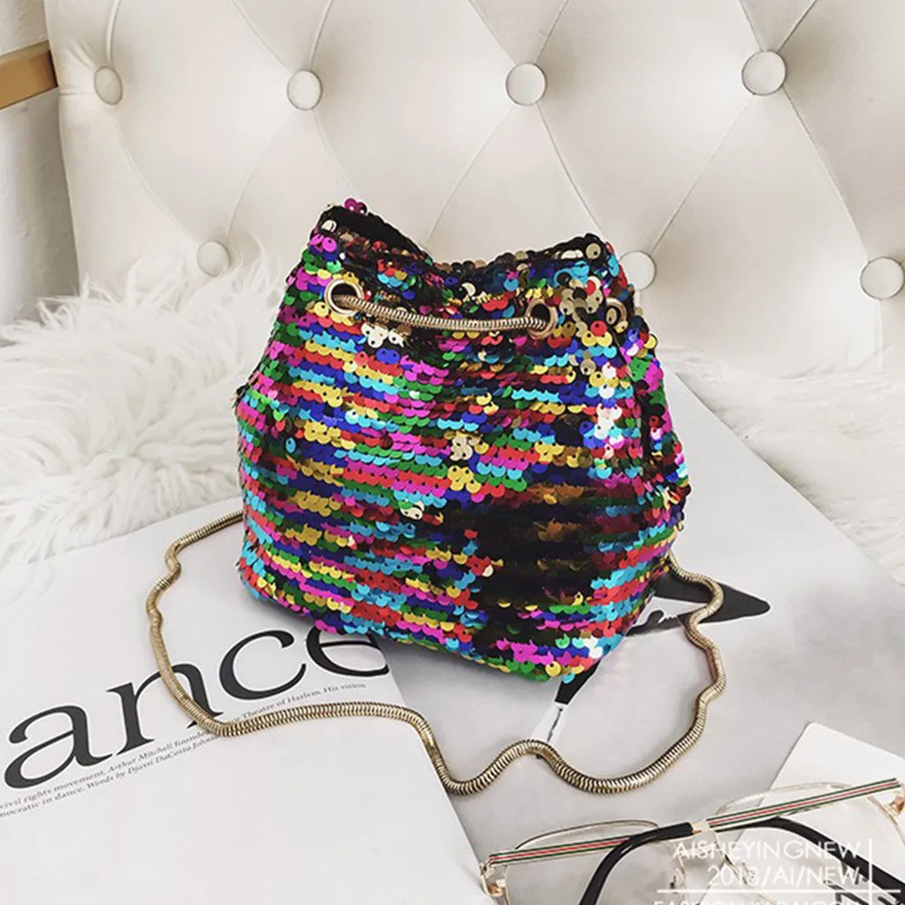 Женская модная сумка на плечо для девушек женская ведро с блестками