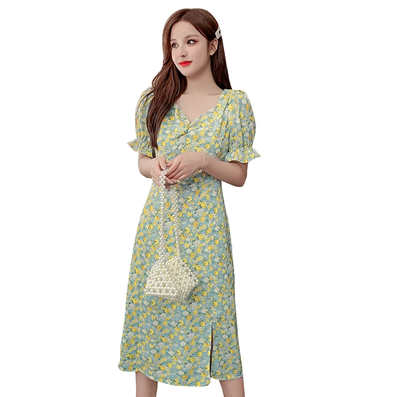

COIGARSAM French Style Floral Print Women dress New Summer Chiffon Dresses 6313
