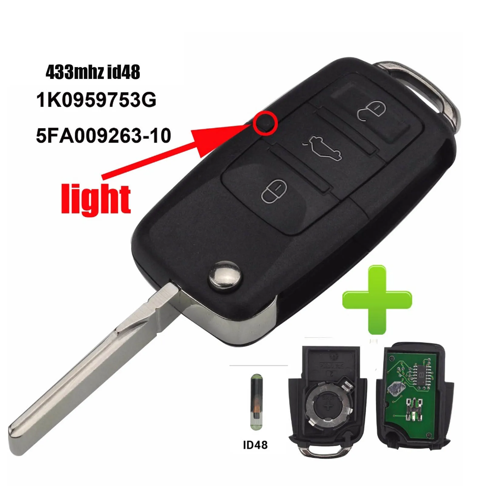 1K0959753G Jingyuqin флип-ключ для VW Volkswagen Golf Passat Polo Jetta Touran Bora Sharan ASK 5FA009263-10 1K0959753G 433 МГц ID48 - Количество кнопок: 1K0959753G