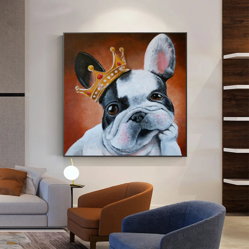 

Nordic Abstract Cartoon Dog with Crown Canvas Painting Animal Poster Oil Painting Print Wall Pictures for Kids Room Decoration