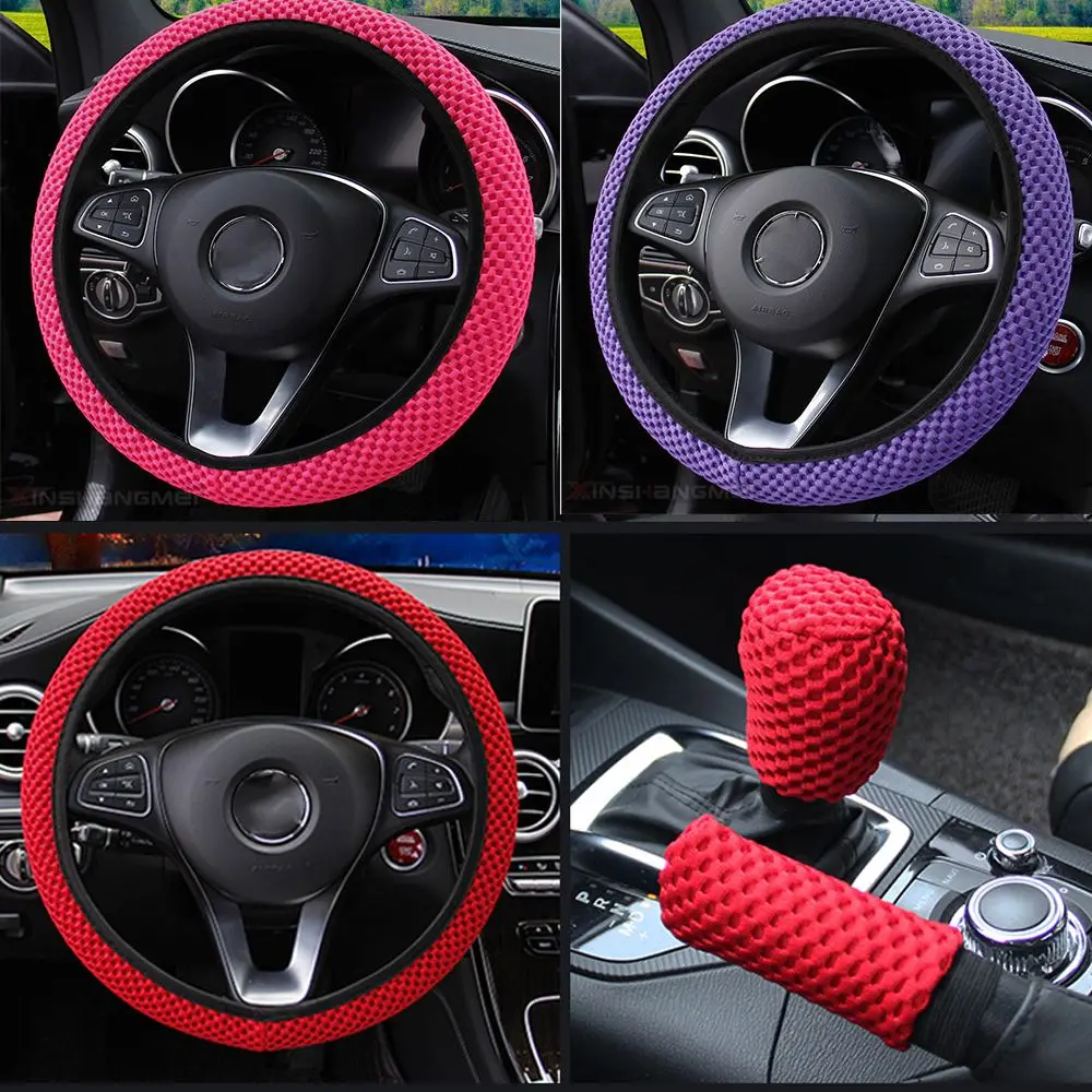 

3Pieces/Set Car Soft Wool Steering Wheel Cover Wear-resistant Anti-slip Handbrake Accessory Automotive Interior Case