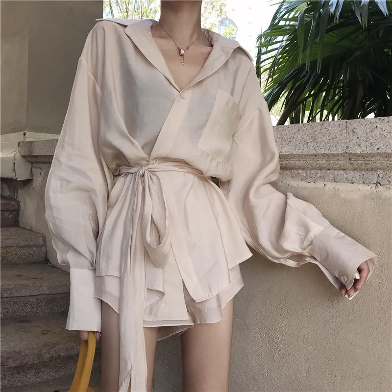 Женский костюм из 2 предметов корейская мода летняя длинная рубашка шорты наборы