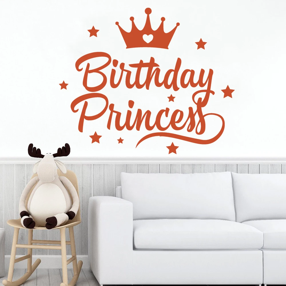 

Crown Star Wall Decals Birthday Princess Poster For Kids Girl Room Stickers Vinyl Party Bedroom Livingroom Decor Murals HJ0115