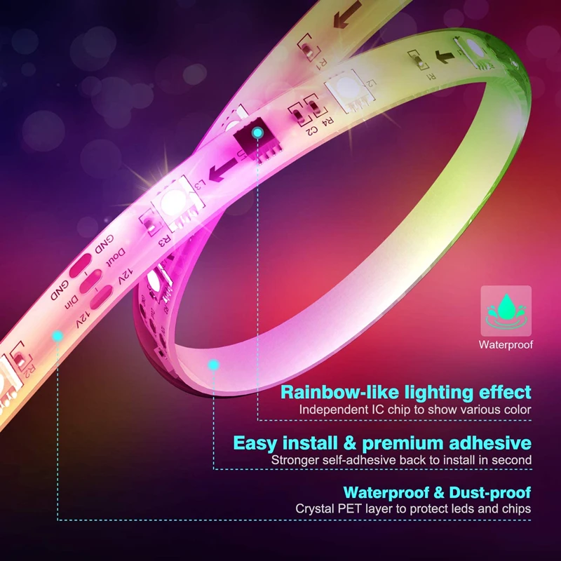 Светодиодная лента RGBIC Dreamcolor 5050 RGB WS2811 водонепроницаемая 15 м 20 30 пульт