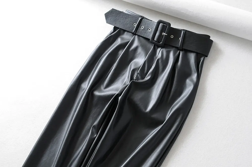 Весенне-осенние повседневные кожаные брюки для девушек стильные облегающие из