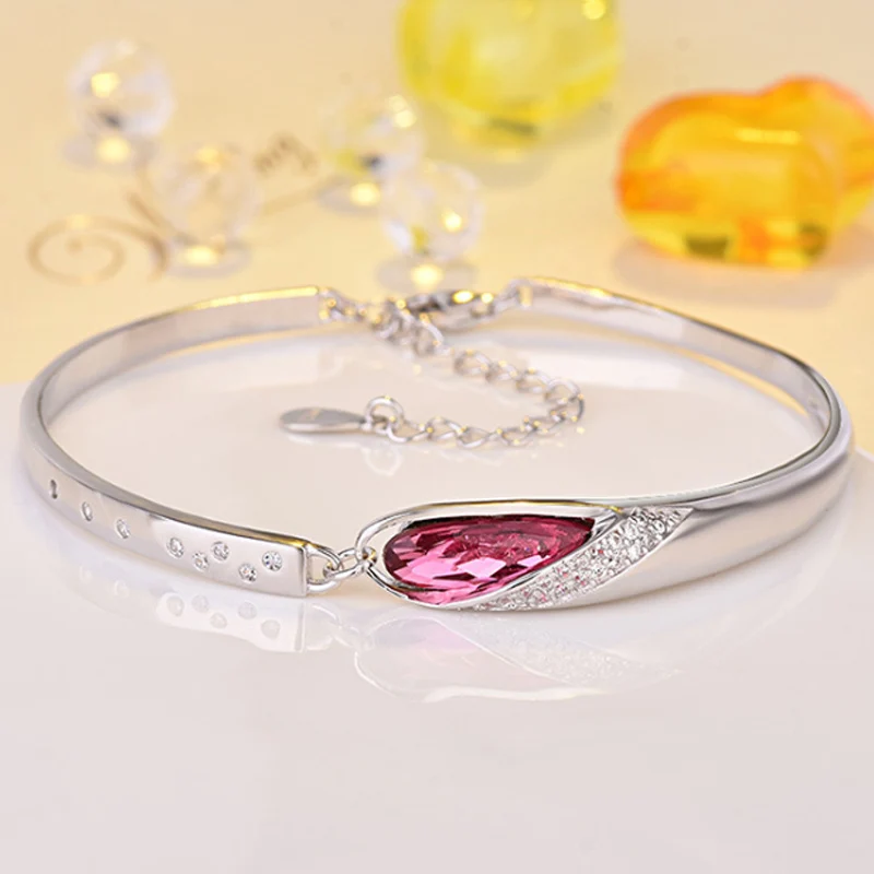 Браслет из стерлингового серебра 925 пробы с кристаллами Модный классический