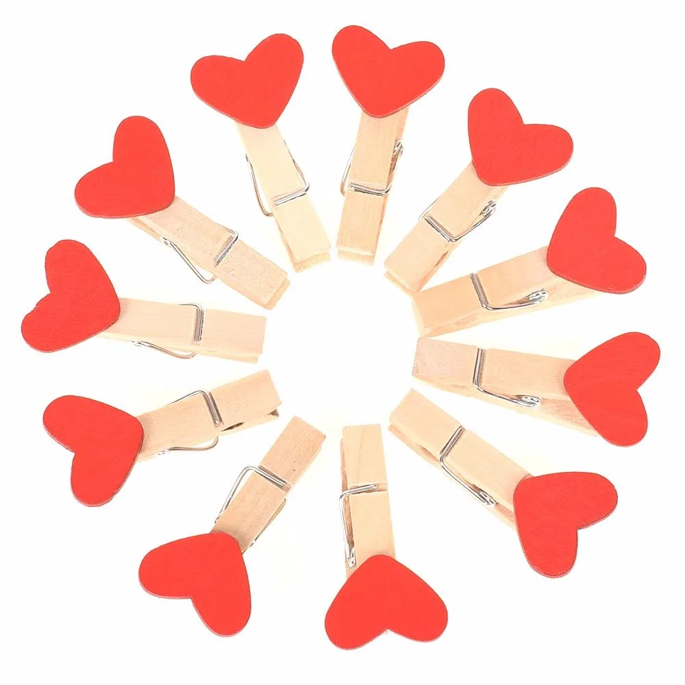

20 Pcs/Pack Vogue Wooden Red Love Heart Pegs Photo Paper Clips Durable Home Wedding Photos Decor Craft Free Shipping