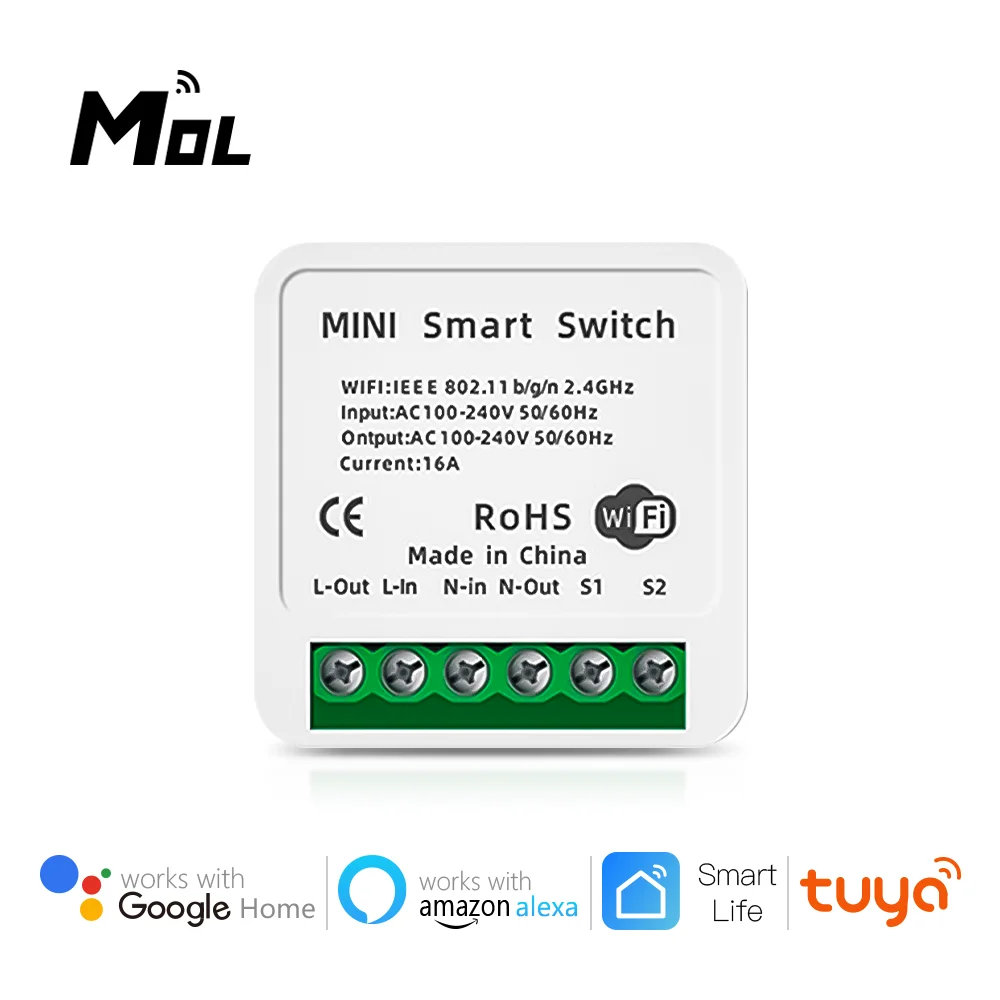 

MOL 16A Mini Smart Wifi DIY Switch Support 2 Way Control Smart Home Automation Module Works With Alexa Google Home Smart Life