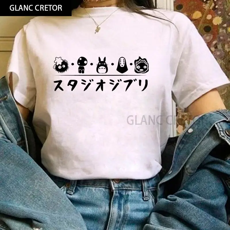 

Miyazaki Hayao Tshirt Funny CartoonTotoro Studio Ghibli T Shirt Women Ullzang T-shirt Cute Anime Harajuku Tshirt Summer Top Tee