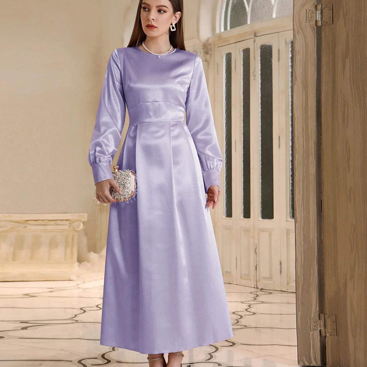 

Spring Autumn Original Design Long Drss Formal O-Neck Women Luxury Poplin Evening Dress Vintage New Year Party Dress