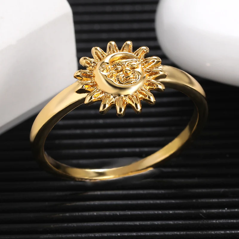 

New Design Stainless Steel Sun Moon Rings 2021 Fashion Statement Geometric Gold Color Charm Lady Girl Ring Jewelry Gift