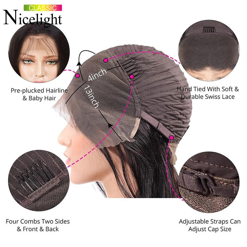 

Nicelight Hair Straight Lace Front Wigs Human Hair Wigs 150% Density Indian Natural Hairline Remy Hair Wigs For Black Women