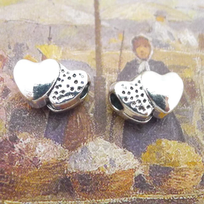 

10pcs/Lot 9x14mm Connecting Heart Beads Alloy Charms Antique Silver Color Pendants for DIY Jewelry Making Charm