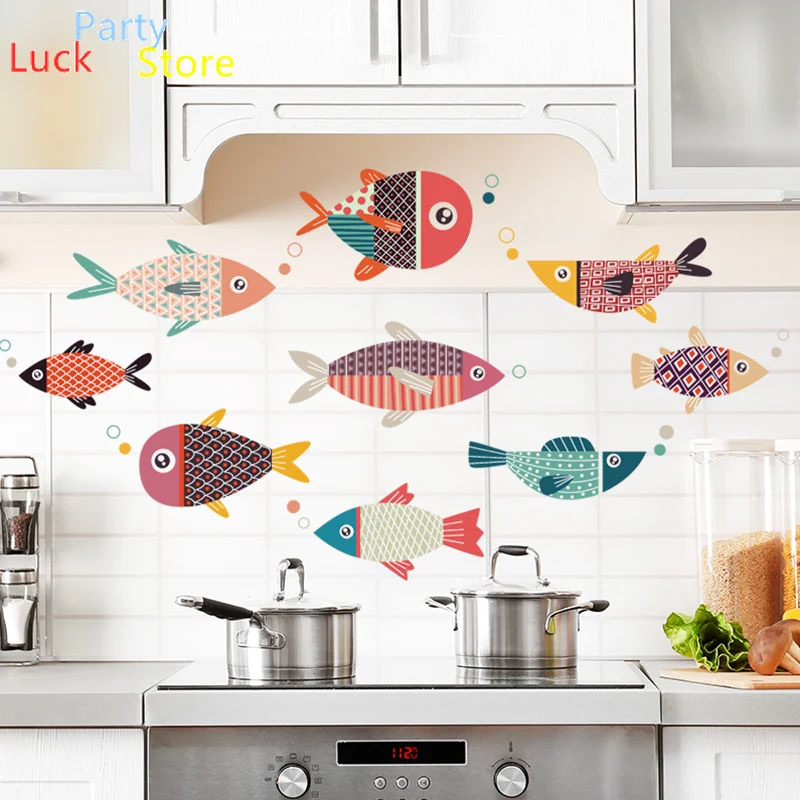 Съемные настенные стикеры в ванную комнату с мультяшными рыбками Симпатичные