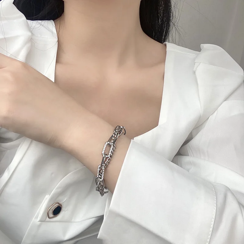 

European and American Individual Style Bracelets Contracted Rectangular Beads Pendant Bracelet Trend Metal Texture Handdress