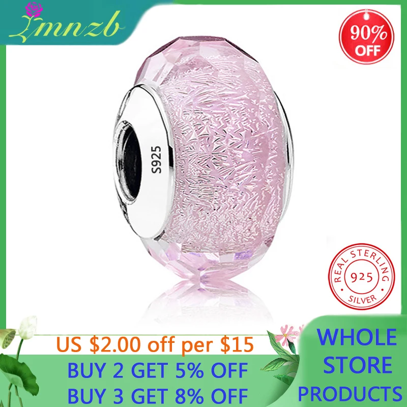 

LMNZB 100% 925 Sterling Silver Pink Glass Beads Fit Charms Silver 925 Original Bracelet DIY Women Authentic S925 Jewelry CJ11-07