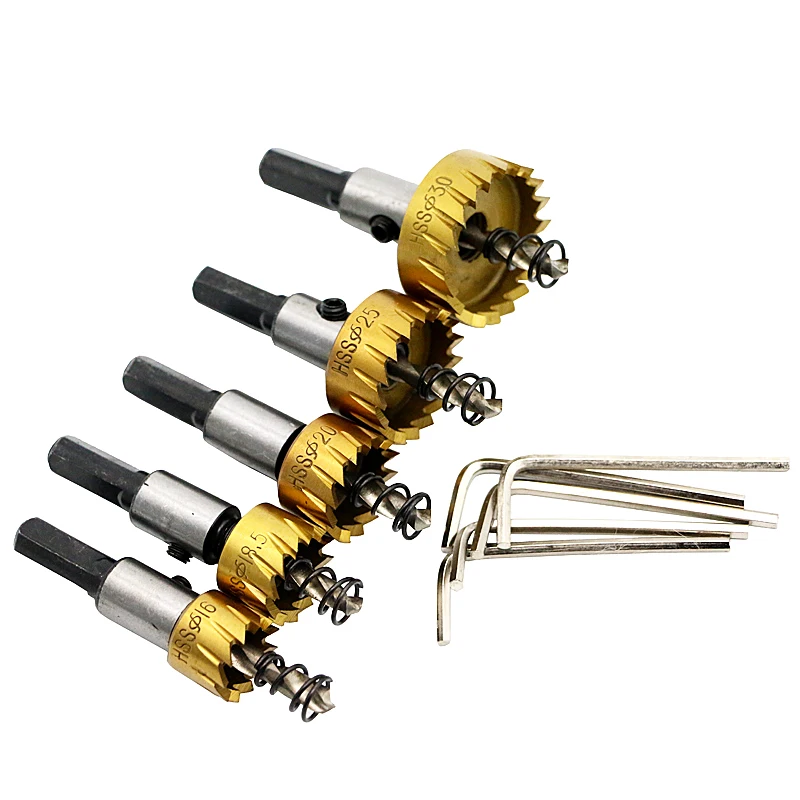 

5 Pcs/Set High-Speed Steel Sawtooth Hole Opener Aluminum Plate Iron Plate Drill Bit Set 16/18.5/20/25/30mm Reamer Drill Bits