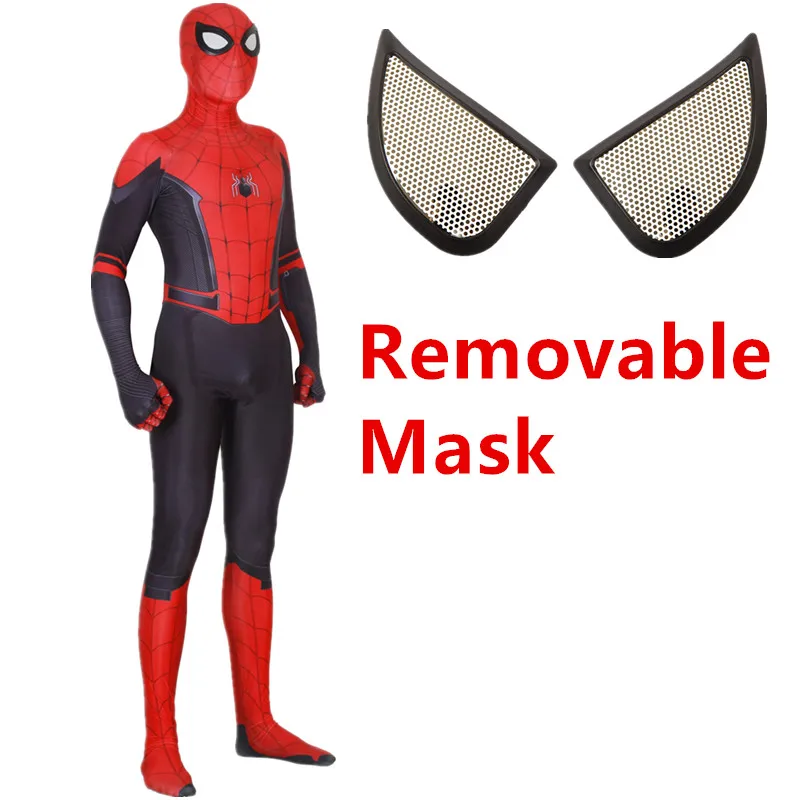 Removable Mask Для взрослых и детей Человек-паук далеко от дома Питер Паркер Косплэй костюм зентай, костюм Человека-паука супергероя Боди Комбинезоны для женщин - Цвет: Removable Mask