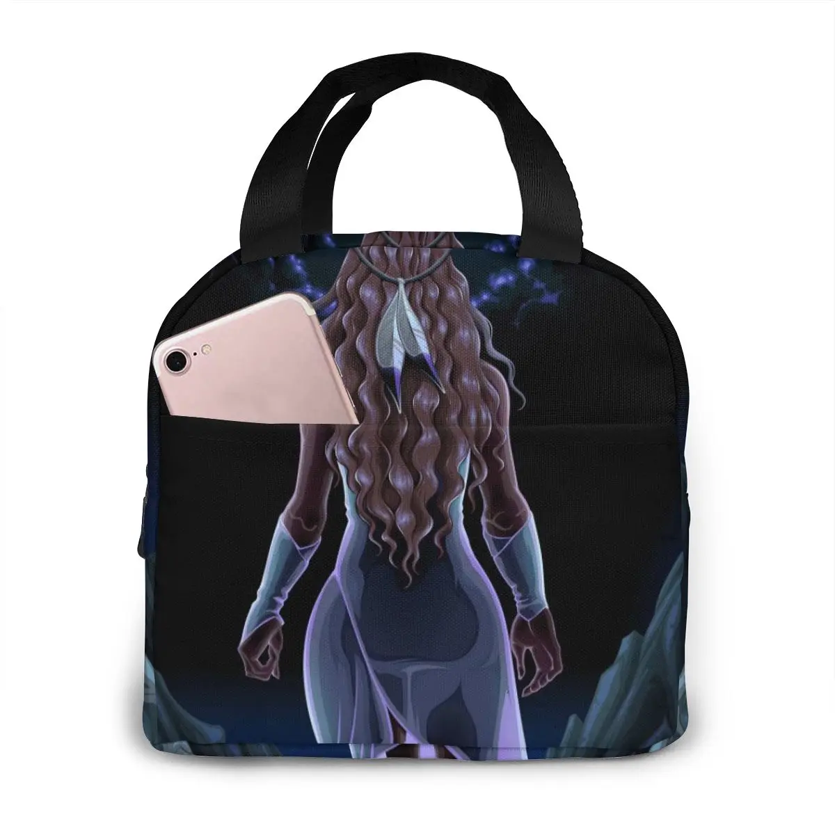 

Girl Walking Alone Night Cooler Bag Portable Zipper Thermal Lunch Bag Convenient Lunch Box Tote Food Bag
