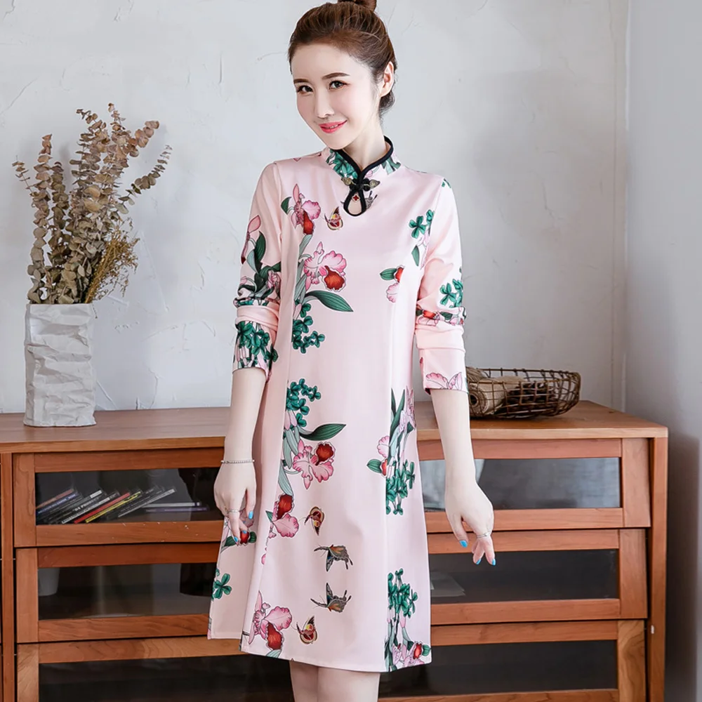 2020 весна лето китайское Новогоднее традиционное платье для женщин розовое Ципао